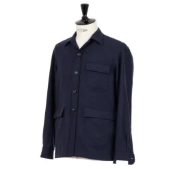 Aubergine Blue Sports Jacket "Shirt Pocket" Made Of Wool And