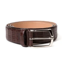 Belt Made Of Brown Crocodile Leather - Handcrafted