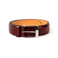 Belt Made Of Burgundy-Colored Calfskin - Hand-Colored