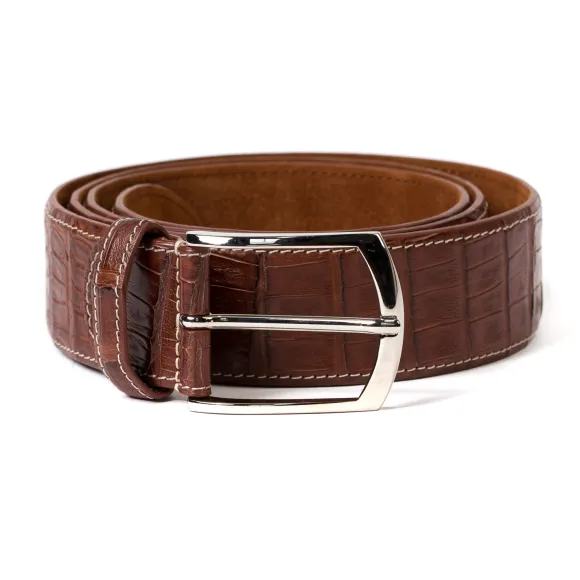 Belt Made Of Cognac Crocodile Leather - Handcrafted