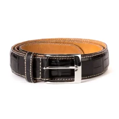 Belt Made Of Dark Brown "Belly" Crocodile Leather - Purely Handcrafted