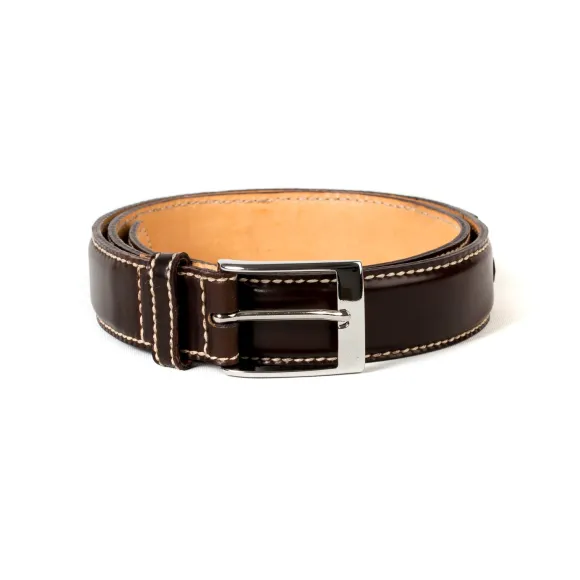 Belt Made Of Dark Brown "Horween Chicago" Horse Leather - Hand-Polished