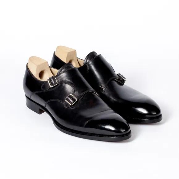 Black Double Monk Made Of Calfskin