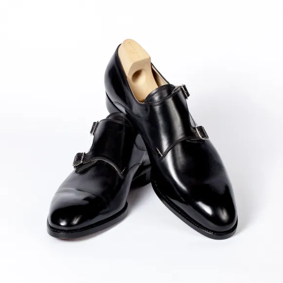 Black Double Monk Made Of Calfskin