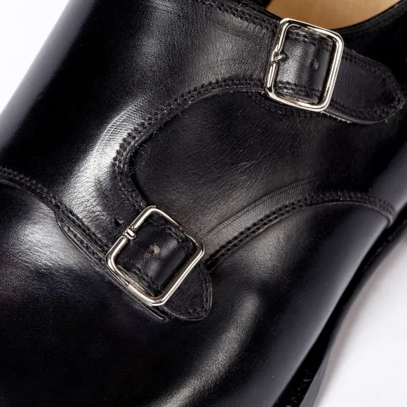 Black Double Monk Made Of Calfskin