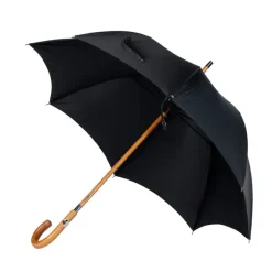 Black Umbrella "Traveller" With Wooden Handle