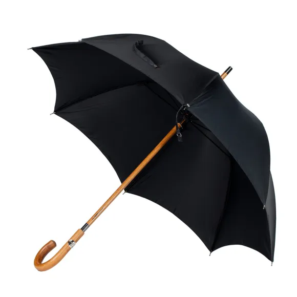 Black Umbrella "Traveller" With Wooden Handle