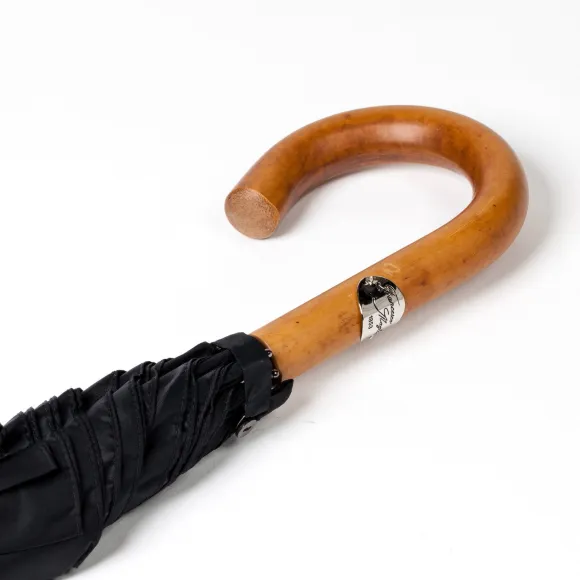 Black Umbrella "Traveller" With Wooden Handle