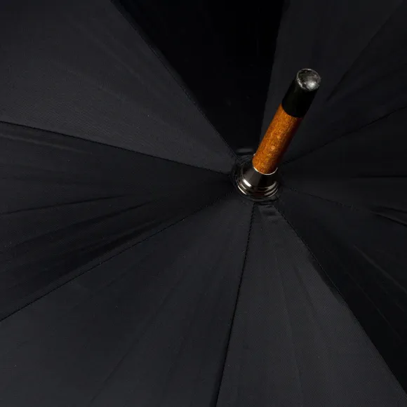 Black Umbrella "Traveller" With Wooden Handle