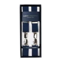 Blue Elastic Pants Straps "X Back Nickel" With Clips