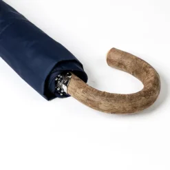 Blue Telescopic Umbrella With Wooden Handle