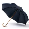 Blue Umbrella "Traveller" With Handle Made Of Bamboo Wood