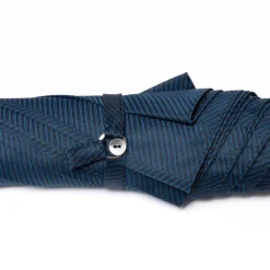 Blue Umbrella "Traveller" With Handle Made Of Bamboo Wood