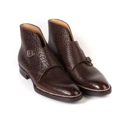 Boot "Double Buckle" Made Of Dark Brown Bison Leather - Hand-Polished
