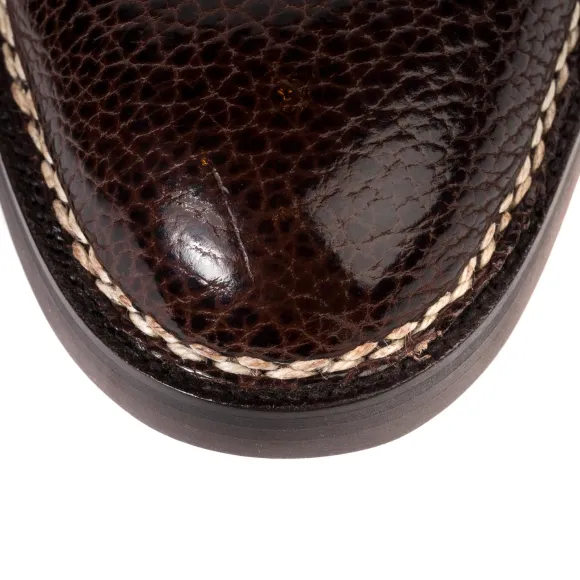 Boot "Double Buckle" Made Of Dark Brown Bison Leather - Hand-Polished