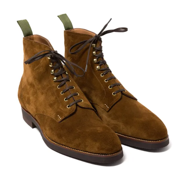 Boot "Full-Derby" Made Of Tobacco Brown Suede Leather - Pure Handwork