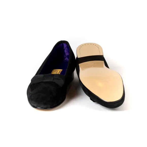 Bowhill & Elliot X Mj: Black Shoes "Opera Pump" Made Of Suede With Lea