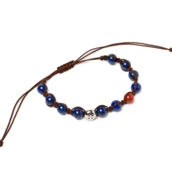Bracelet "Brown Love" With Colored Stones And Button In Sterling Silve