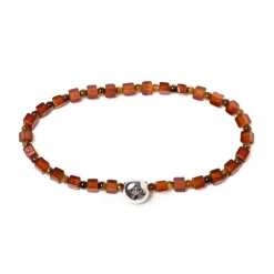 Bracelet "Carnelian" With Brown Stones And Sterling Silver Button - Ha