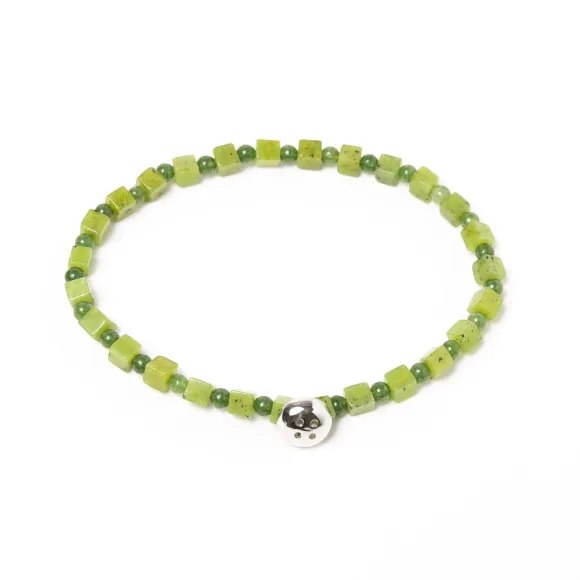 Bracelet "Jade" With Green Stones And Button In Sterling Silver - Hand