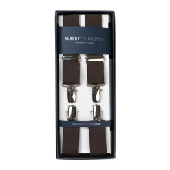 Brown Elastic Pants Straps "X Back Nickel" With Clips