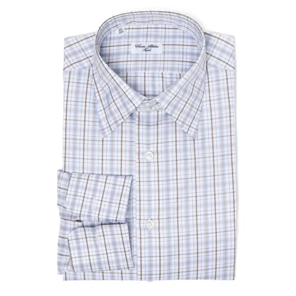 Carlo Riva Fine Cotton Twill Checked Shirt "Assegno Nobile" - Collo Ma