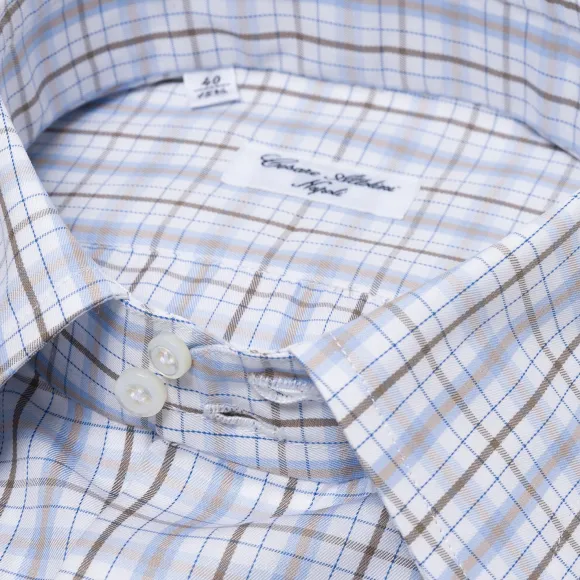 Carlo Riva Fine Cotton Twill Checked Shirt "Assegno Nobile" - Collo Ma
