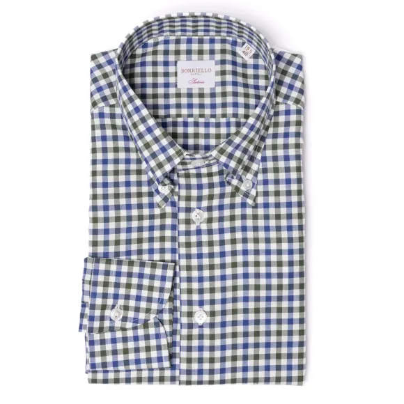 Checked Shirt "Bicolor Vichy" With Button Down Collar And Sport Cuff -