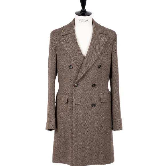 Coat "L'Aristocratico" With Herringbone Pattern In Pure Wool - Handmad