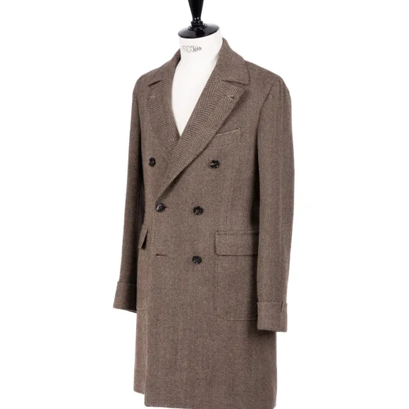 Coat "L'Aristocratico" With Herringbone Pattern In Pure Wool - Handmad