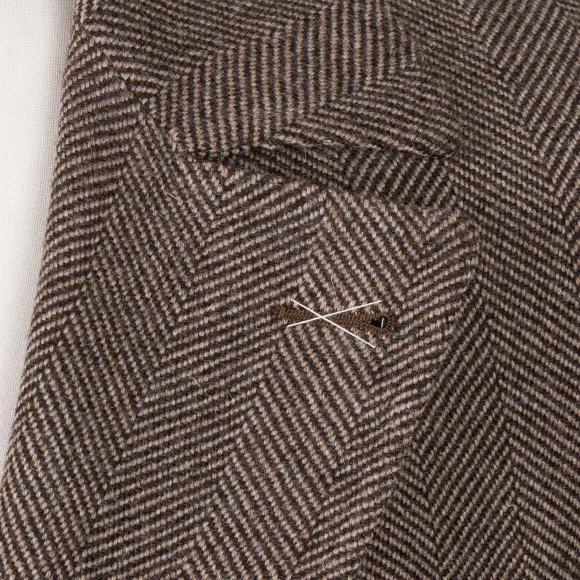 Coat "L'Aristocratico" With Herringbone Pattern In Pure Wool - Handmad