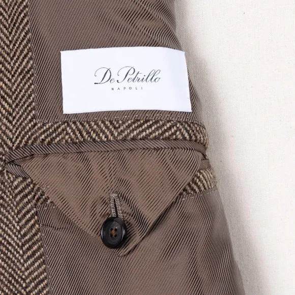 Coat "L'Aristocratico" With Herringbone Pattern In Pure Wool - Handmad