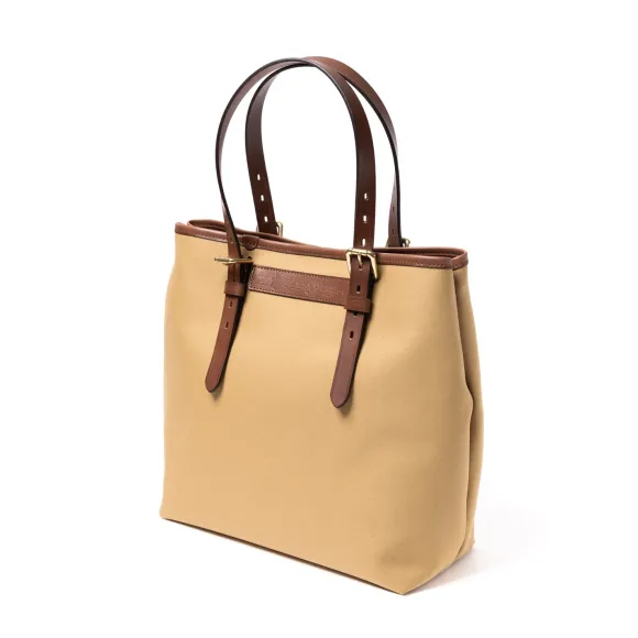 Cotton Canvas And Saddle Leather Bag "New Office Tote" - Handmade