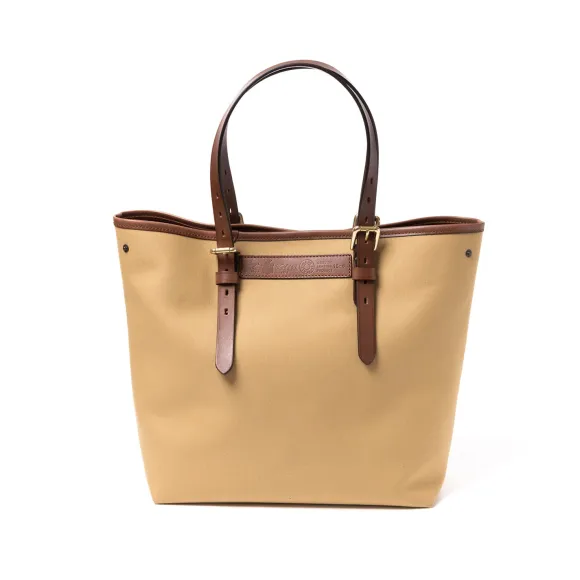 Cotton Canvas And Saddle Leather Bag "New Office Tote" - Handmade
