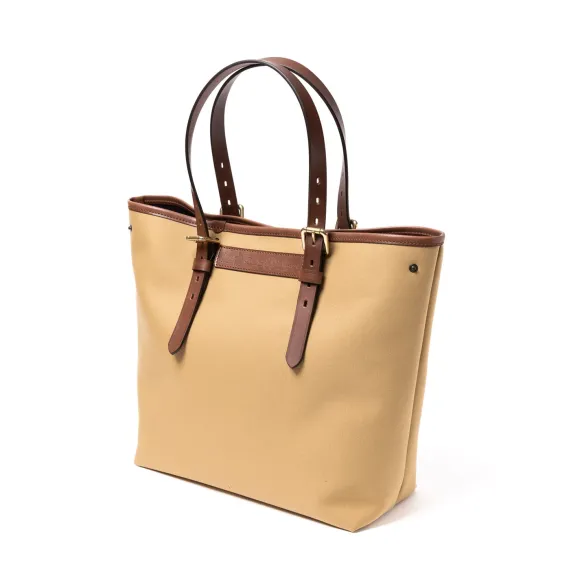 Cotton Canvas And Saddle Leather Bag "New Office Tote" - Handmade