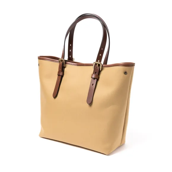 Cotton Canvas And Saddle Leather Bag "New Office Tote" - Handmade