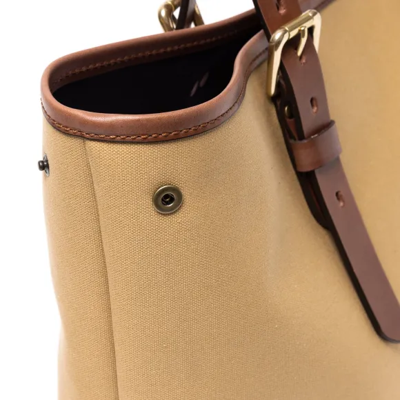 Cotton Canvas And Saddle Leather Bag "New Office Tote" - Handmade