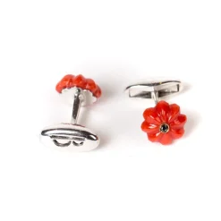 Cufflinks "Coral Flower Diamond" Made Of Sterling Silver - Purely Hand