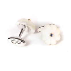 Cufflinks "Mother Of Pearl With Sapphires" Made Of Sterling Silver - P