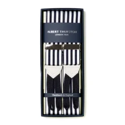 Dark Blue And White Striped Suspenders To Button