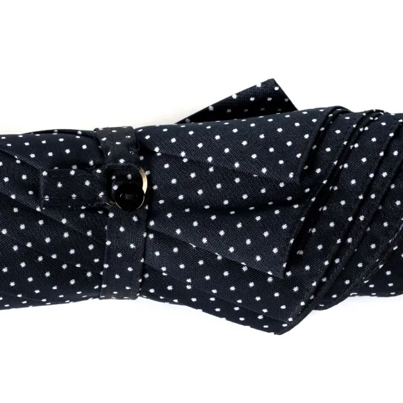 Dark Blue Dotted Umbrella "Traveller" With Bamboo Handle