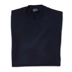 Dark Blue Pullover "Round Rib" Made Of Pure Duvet Cashmere