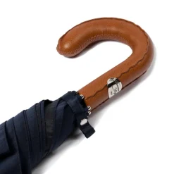 Dark Blue Sporty Umbrella With Hand-Sewn Leather Handle