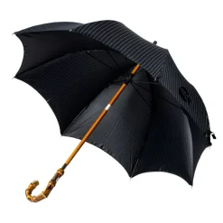 Dark Blue Striped Umbrella "Traveler" With Bamboo Handle