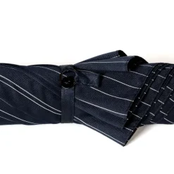 Dark Blue Striped Umbrella "Traveler" With Bamboo Handle