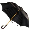 Dark Blue Striped Umbrella With Handle Made Of Walnut