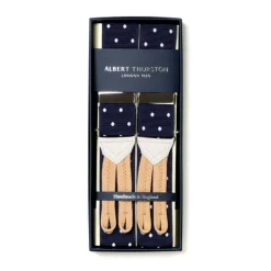Dark Blue Suspenders With White Dots To Button