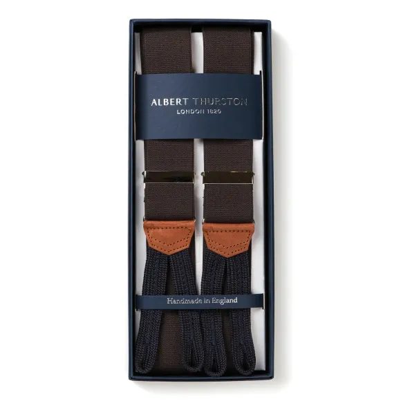 Dark Brown Elastic Braces To Button