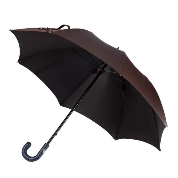 Dark Brown Sporty Umbrella With Hand-Sewn Leather Handle