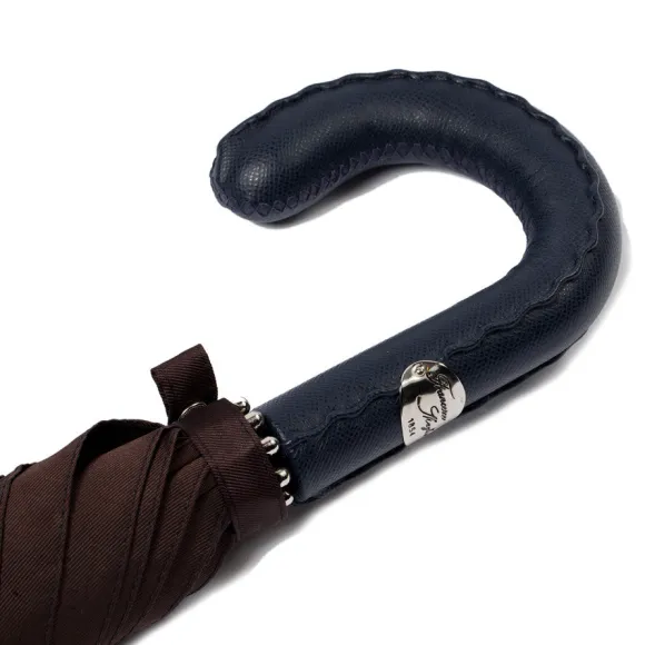 Dark Brown Sporty Umbrella With Hand-Sewn Leather Handle